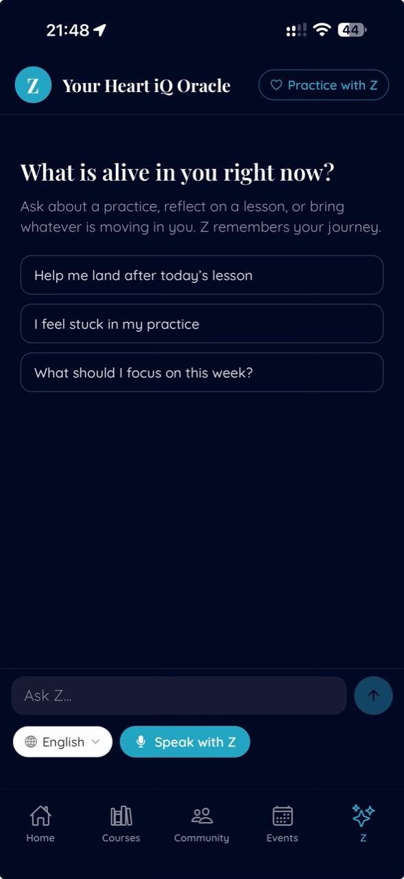 Z, the Heart iQ Oracle, inside the mobile app